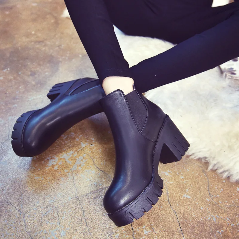 

Whoholl New Ladies Best Quality of The Platform Stiletto Boots Rounded-head Deep Mouth Single Shoes Womens for Spring Autumn