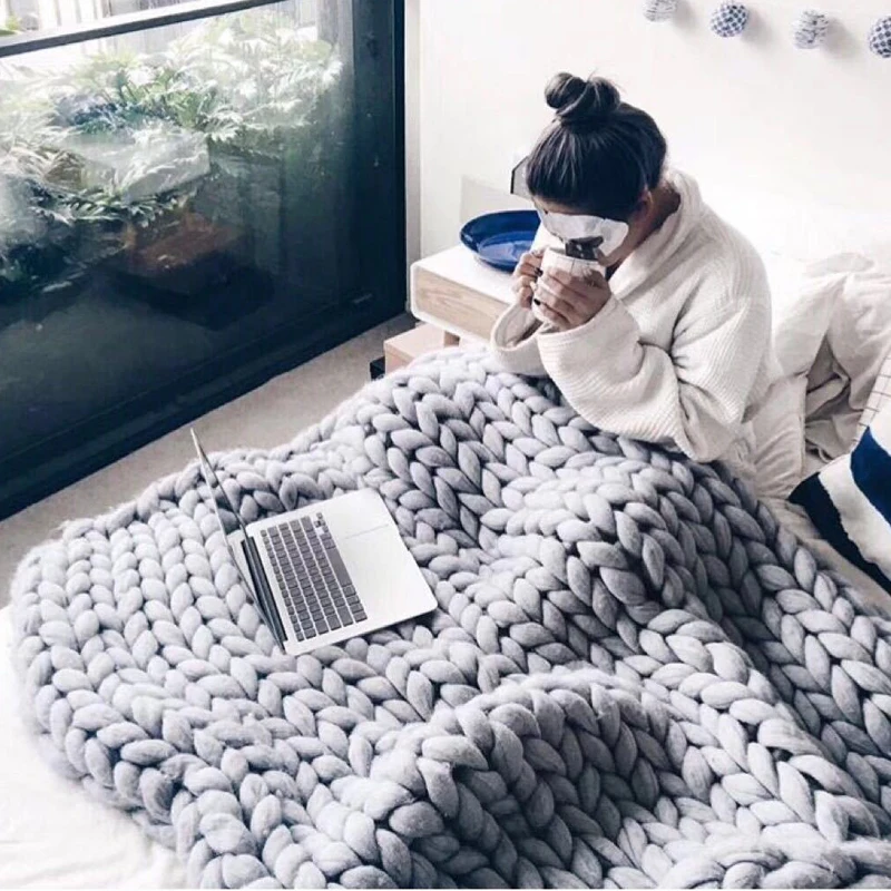 

ZENGA одеяло крупной ручной вязки, плотная пряжа, шерсть, полиэстер, громоздкие вязаные одеяла, зимние мягкие теплые пледы, Прямая поставка