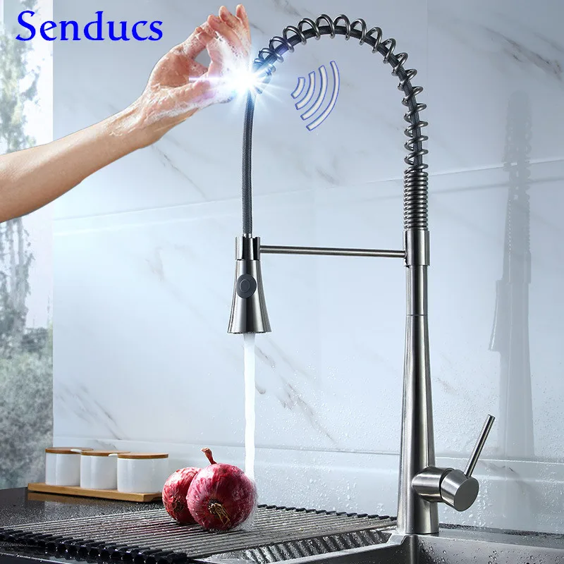 Выдвижной Смеситель для кухни матовый никелевый кран с датчиком