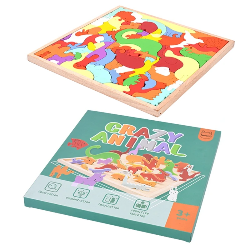 

Wooden Puzzle Brain Teasers Toy Animal Building Blocks Game Wood Puzzle Educational Toys for Children Kids