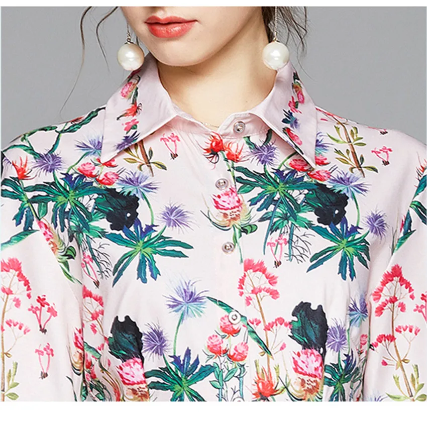 

2020 Runway Designer Dress Women Elegant Party Dresses Autumn Floral Print Vintage Long Shirt Dress Ladies Robe Femme