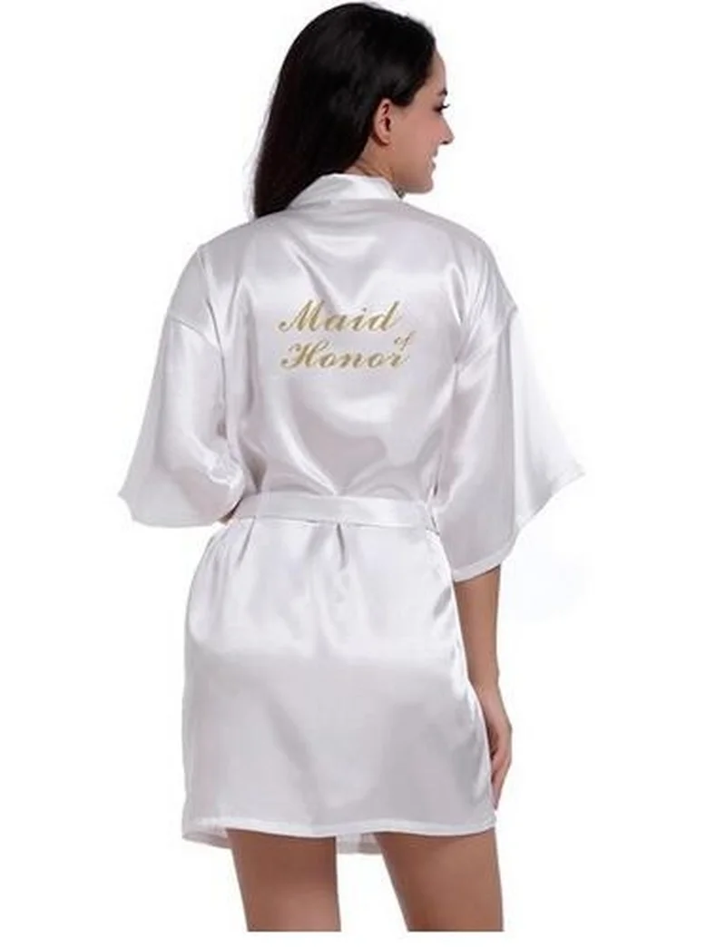 

Fashion Silk Bride of Mother Robe with Gold Letter Sexy Women Short Satin Wedding Kimono Sleepwear Get Ready Robes