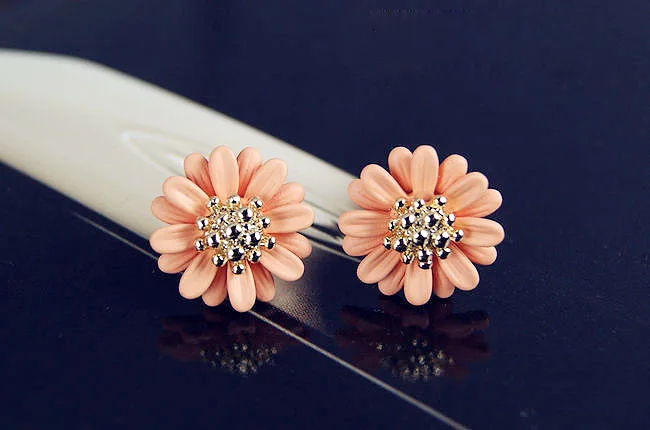 Женские серьги гвоздики с хризантемой и цветком|Серьги-гвоздики| |