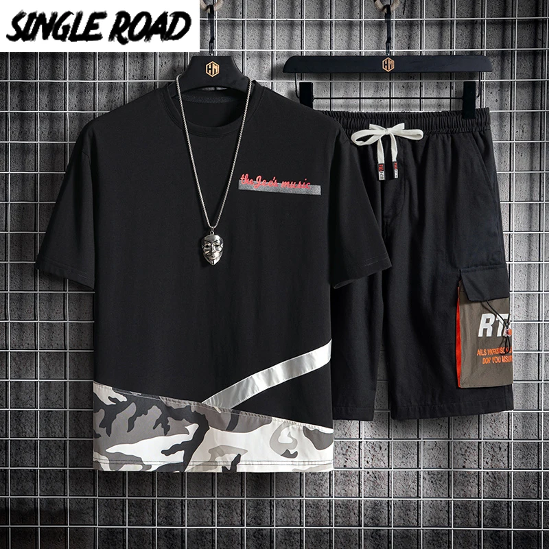 SingleRoad мужской спортивный костюм Мужская одежда лето 2020 Лоскутная уличная
