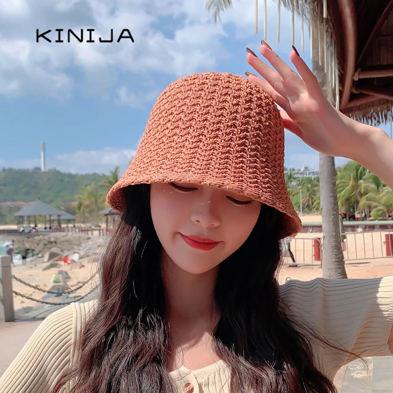Панама женская плетеная ручной работы Соломенная пляжная шляпа от солнца с