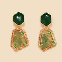 black enamel hexagon irregular raw stone earrings for women fashion ins geometric vintage jewelry wholesale