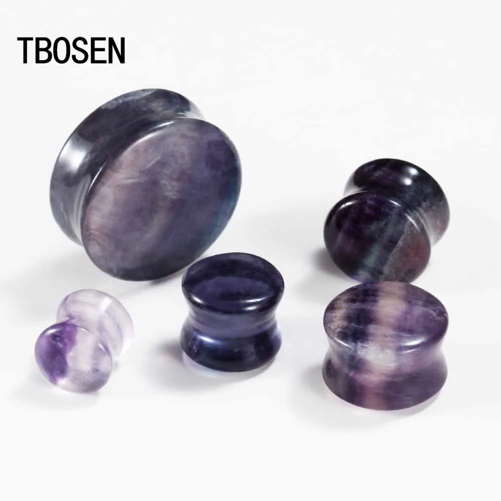 

Natural Flourite Sparkling Ear Piercing Plugs Gauges Stretchers Stone Expanders Earrings Purple Fashion Body Ear Jewelry 2pcs
