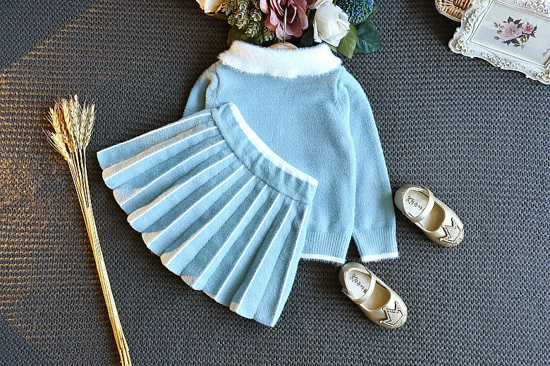 2019 комплект из 2 предметов осенне-зимний вязаный с юбкой для девочек свитер