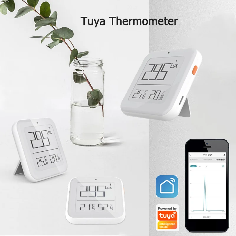 

Умный Bluetooth-термометр Tuya, прибор для измерения яркости, влажности и температуры в режиме реального времени