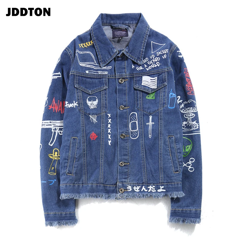 JDDTON мужские осенние джинсы с рисунком граффити повседневные куртки в стиле хип