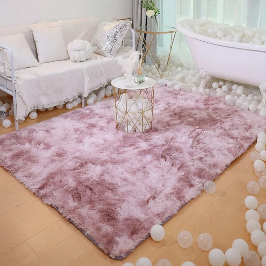 

INS Popular Home Decor Area Rug Fluffy Fur Tie Dye Carpet For Bedroom ,Machine Washable Living Room Floor Mat