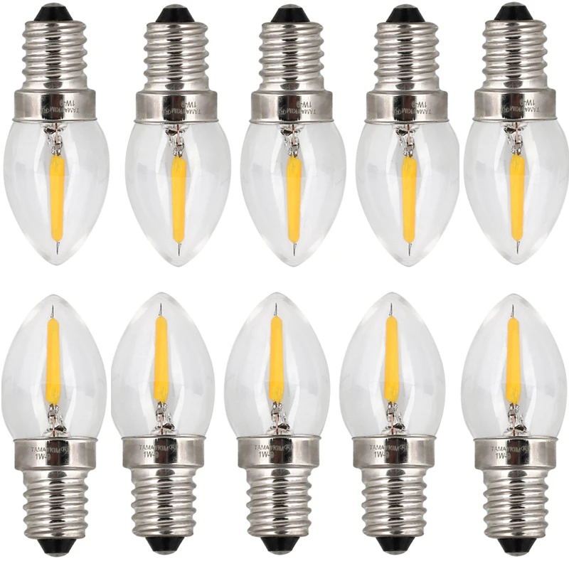 

10Pcs Mini LED Bulb Retro C7 E14 2W 220V Warm White LED Candle Bulb Light Filament Edison Lamp 2300K
