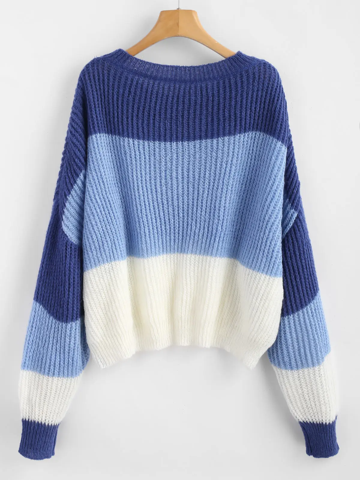 ZAFUL Пуловер Падение Полосатый Свитер Эластичный Полный Рукавом Шею Короткие