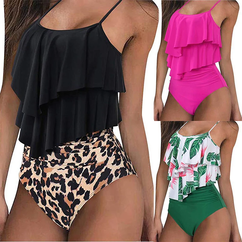 

New Women Sexy Ruffle High Waisted Swimsuits 2 Piece Print Plus Size Tankini Bathing Suit Summer Swimwear Mujer Bikinis #A