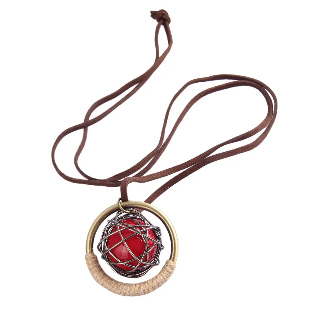 

Leather Chain Necklace with Adjustable Geometric Circle Pendant in