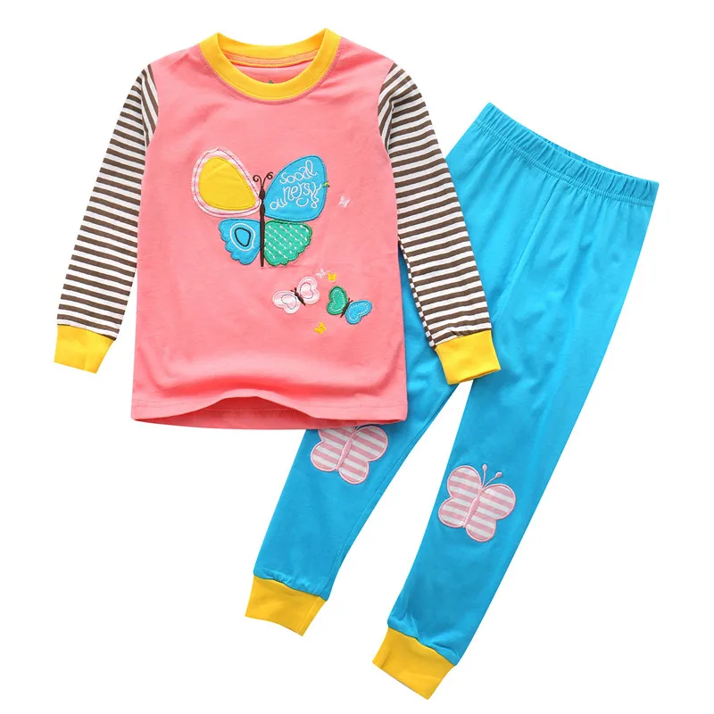 T8066 pink Комплекты одежды для девочек; детская одежда для сна с длинными рукавами; хлопковые пижамы для девочек; пижамы с единорогом; детская одежда для сна для девочек - Цвет: T8066 pink