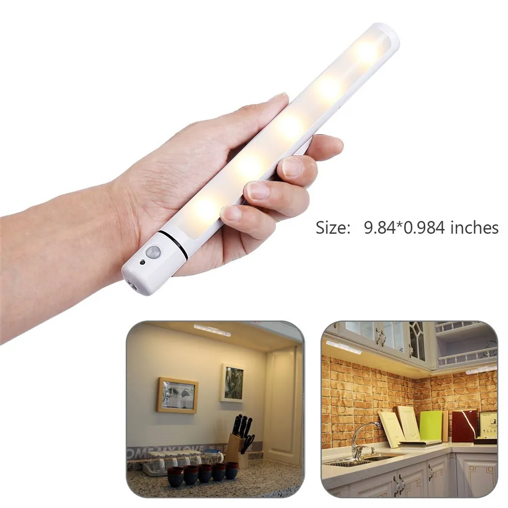 

LED Under Cabinet Light 5 LED PIR Motion Sensor Light Battery Powered Closet Stairs Kitchen Cupboard Wardrobe Night Light luces