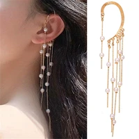 2021 fashion jewelry without earhole pearl tassel long earclip ins network with earbone clip earrings exclusively for women