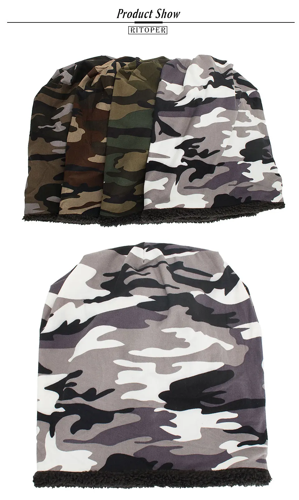 RITOPER, зимняя, унисекс, Skullies Beanie, камуфляжная шапка, теплая, плотная, бархатная, для катания на лыжах, хип-хоп, шапка для мужчин, для улицы, для женщин, шапочки, хлопковые шапки