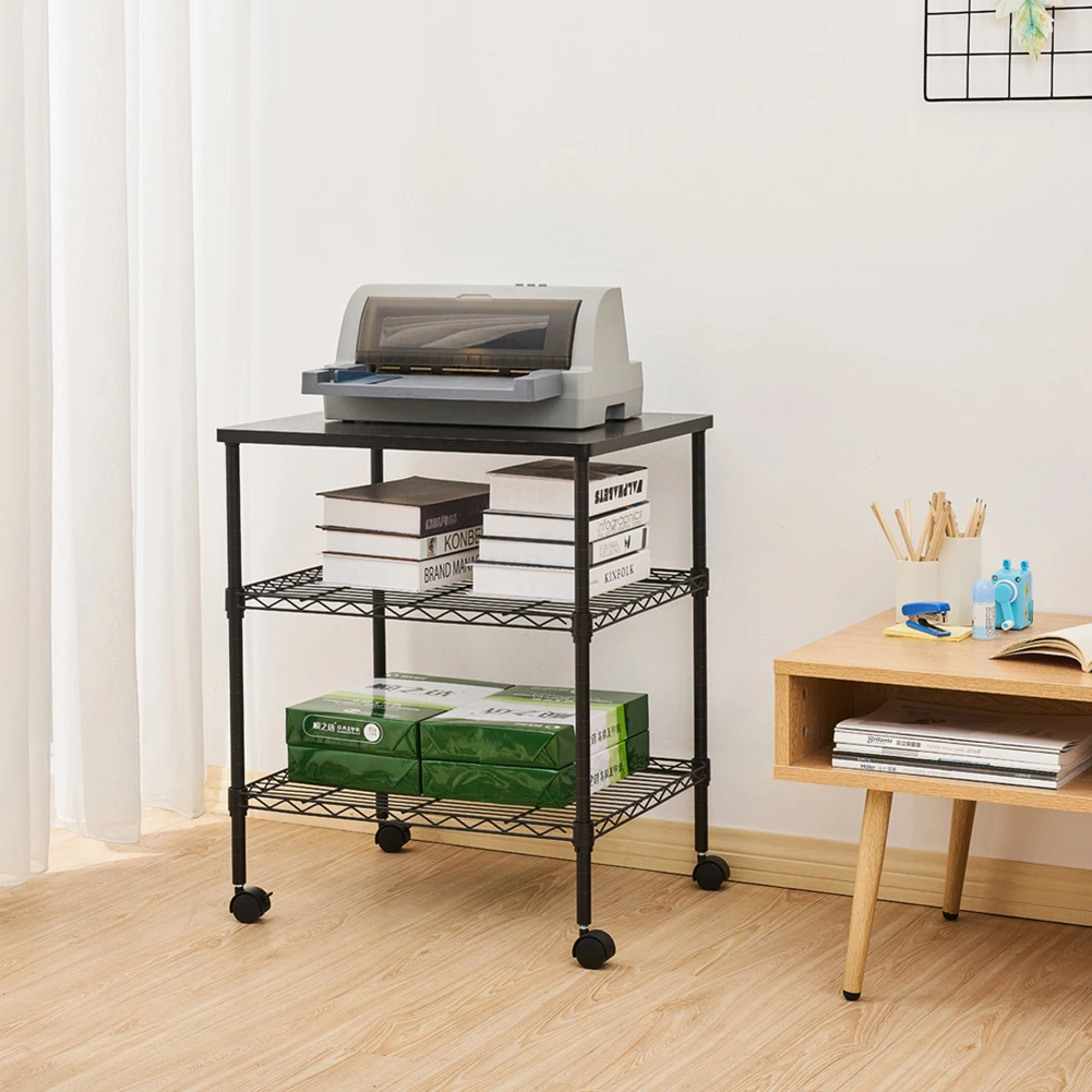 

3-Shelf Printer Cart Deskside Access Wire Machine Stand Durable Assembly Bonus Storage Black Household Accessories