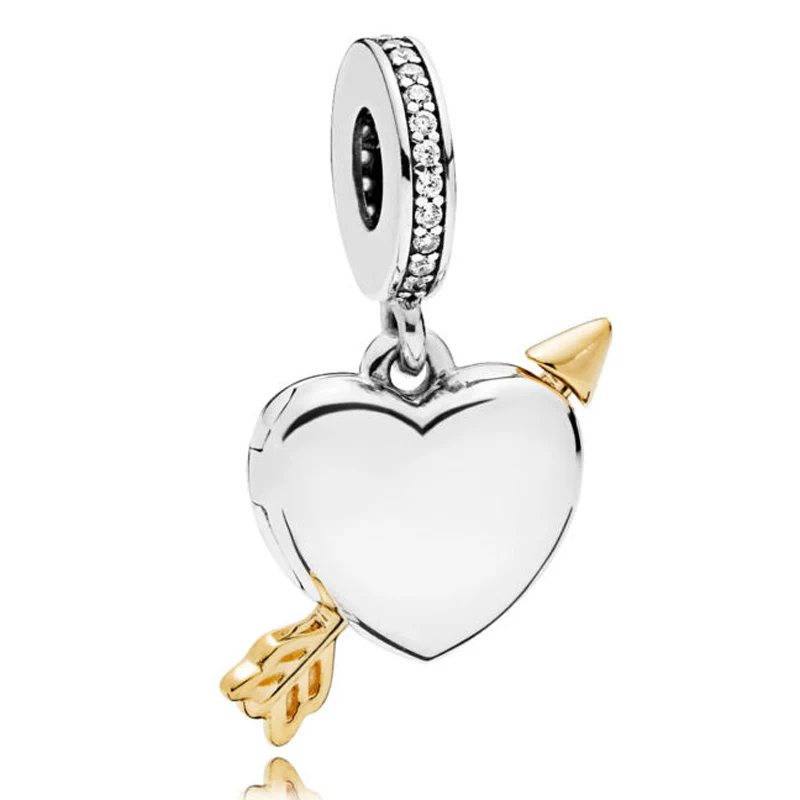 

Original 925 Sterling Silver Charm Shine Arrow Of Love Heart Pendant Bead With Crystal Fit Popular Bracelet DIY Jewelry