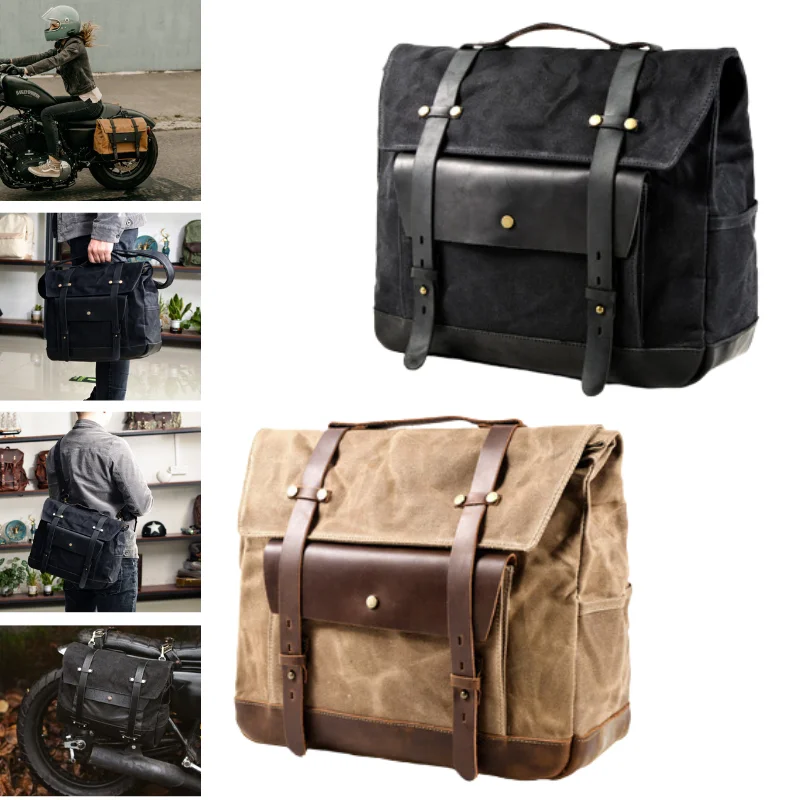 

Waterproof Motorcycle Side Bag Large Capacity Motocross Suitcase Travel Motorcycle saddlebags Retro Luggage Pack Genuine Leather