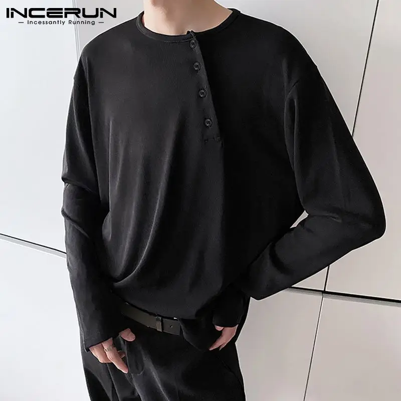 

2022 Men Casual T Shirts O-neck Long Sleeve Button Streetwear Men Clothing Solid Color Comfortable Leisure Camisas INCERUN S-5XL