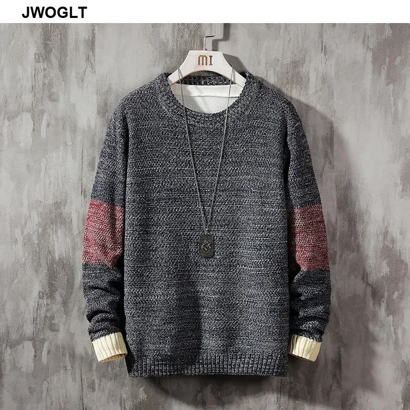 

Autumn Winter Warm Men Fashion Sweater Casual O-Neck Korean Styles Patchwork Knitted Pullover 4XL 5XL