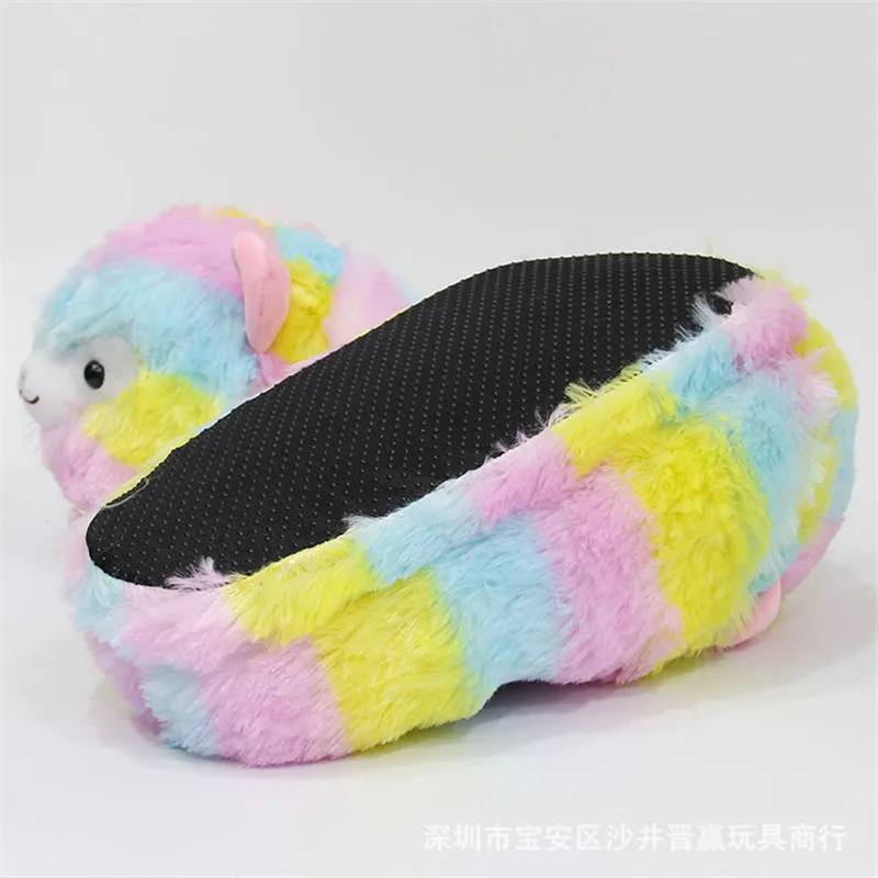 

Hot Winter Warm Home Slippers Women Animals Plush Slippers Colored Alpaca Cotton Shoes Flats Adult Furry Indoor Floor Shoes