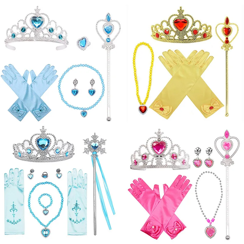 

Frozen2 Girl Elsa Anna Accessory Set Kids Princess Costume Party Supply Aurora Belle Sofia Snow Flake Magic Wand Crown Gloves