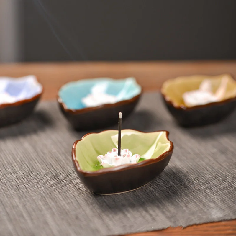 

Ceramic Lotus Incense Burner Home Furnishing Leaf Shape Aromatherapy Incense Burner Office Tea House Decoration