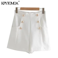 kpytomoa women 2021 chic fashion with buttons pockets bermuda shorts vintage high waist side zipper female short ropa mujer