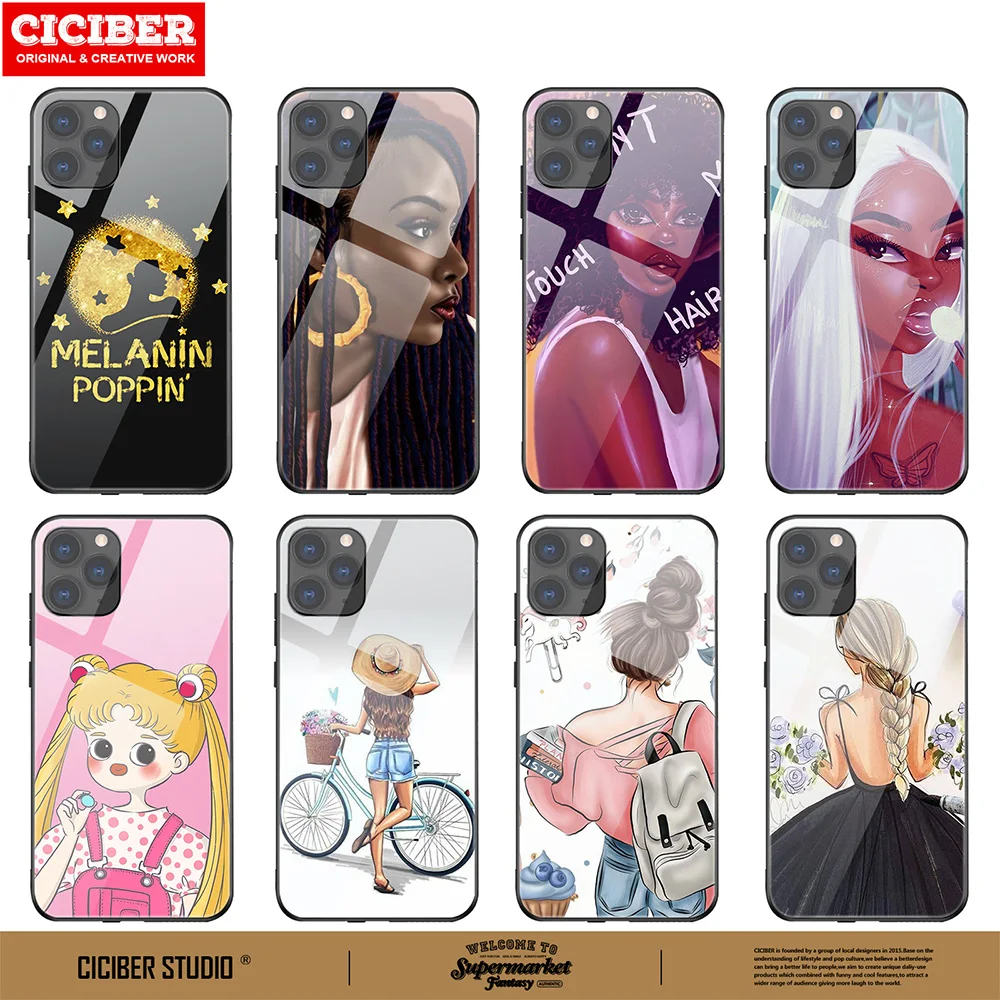 

Black girl Case For iPhone 12 Pro Cover For iPhone 11 12 Pro Max mini XS Max X 8 7 SE 2020 6s Plus XR Glass Phone Cases Capa