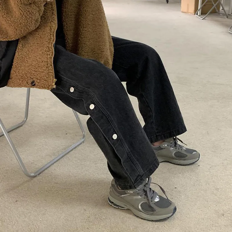 

Waist Korean Long High Plus Female Size Wide Denim Breasted Boyfrind Style Leg Jeans Jeans Women S-5XL SURMIITRO Pants Mom S-5X