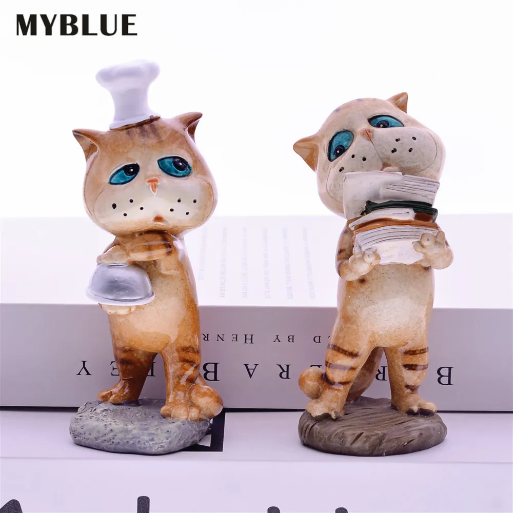 Фото MYBLUE 2 шт./компл. кавайная садовая Статуэтка шеф-повара с животными из смолы статуэтка Скандинавская домашняя комната декоративные аксессуар... №1