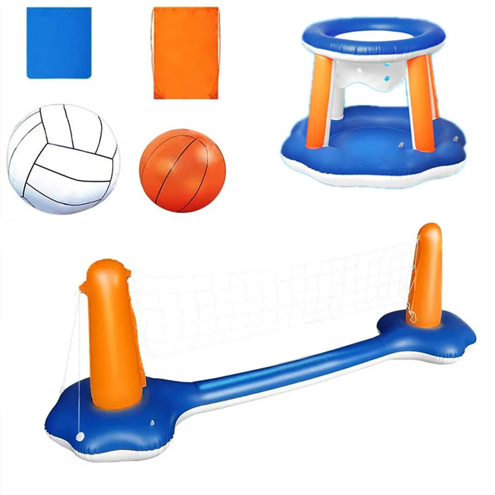 

PVC Inflatable Pool Float Ball Set Volleyball Net Basketball Hoop Balls for Inground Pool Swimming Game Playing Toy