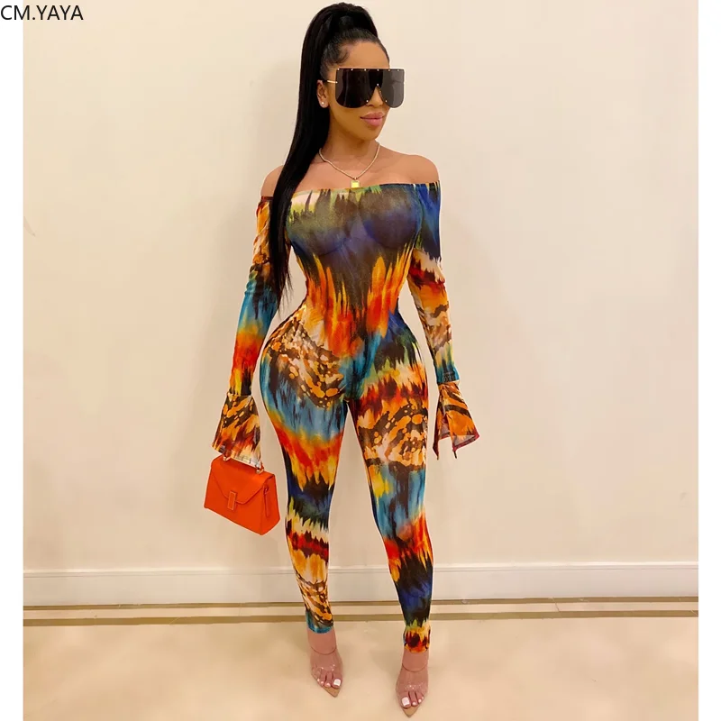 Женский Облегающий комбинезон GL осенне-зимний с принтом расклешенными рукавами