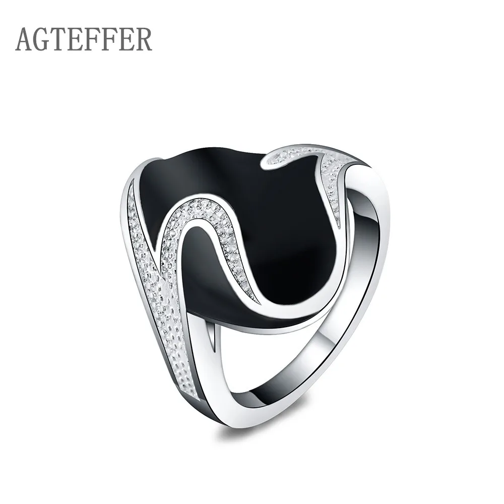 

AGTEFFER 925 Sterling Silver AAA zircon epoxy black Ring Man For Women Fashion Wedding Engagement Party Gift Charm Jewelry