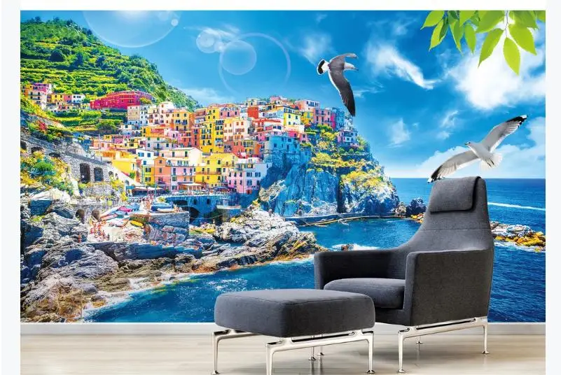 beautiful 3d photo wallpaper murals mediterranean love sea landscape wallpaper for ktv hotel restaurant home decor mural paper free global shipping