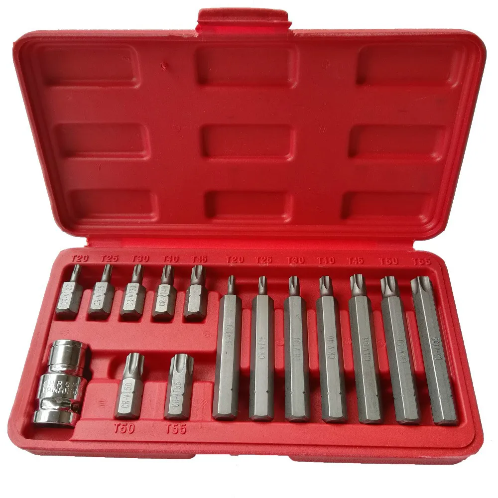 

15 шт. 1/2 "Мощность крутящий момент Torx звезда Торцевая головка с алмазным напылением для шестигранный Shandk Scewdriver Бит Набор инструментов хром-в...