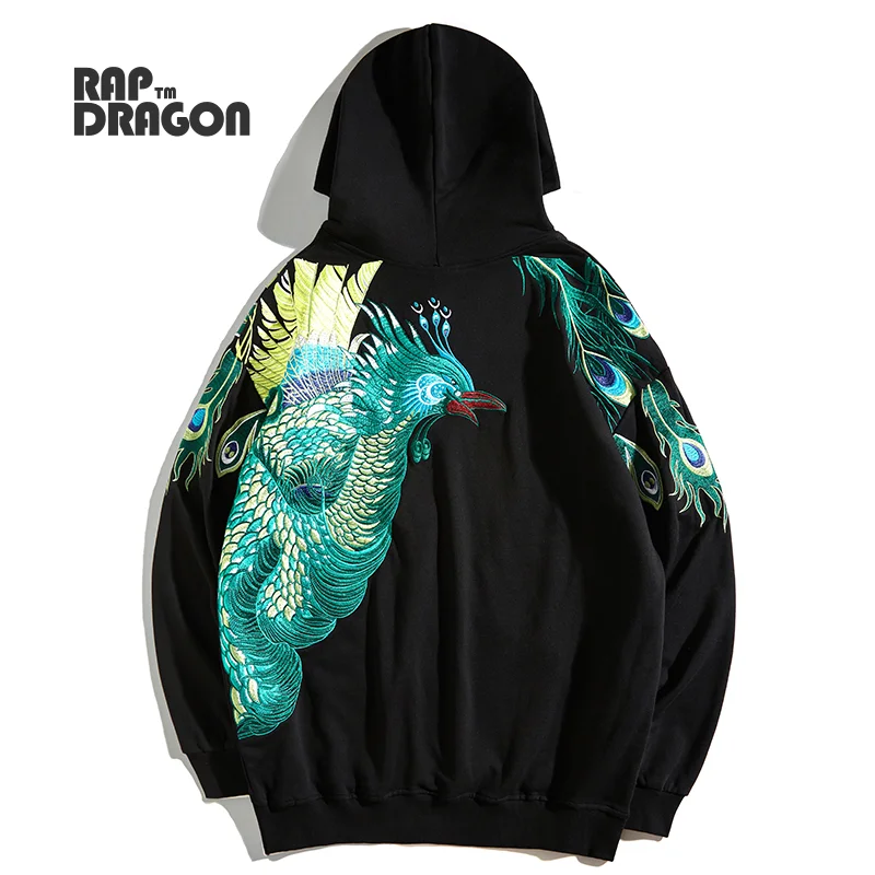 

Hip Hop Hoodie Men Harajuku Sweatshirt Cotton Peacock Embroidered Graphic Hoodie Oversize Streetwear Fleece Pullover Winter 2021