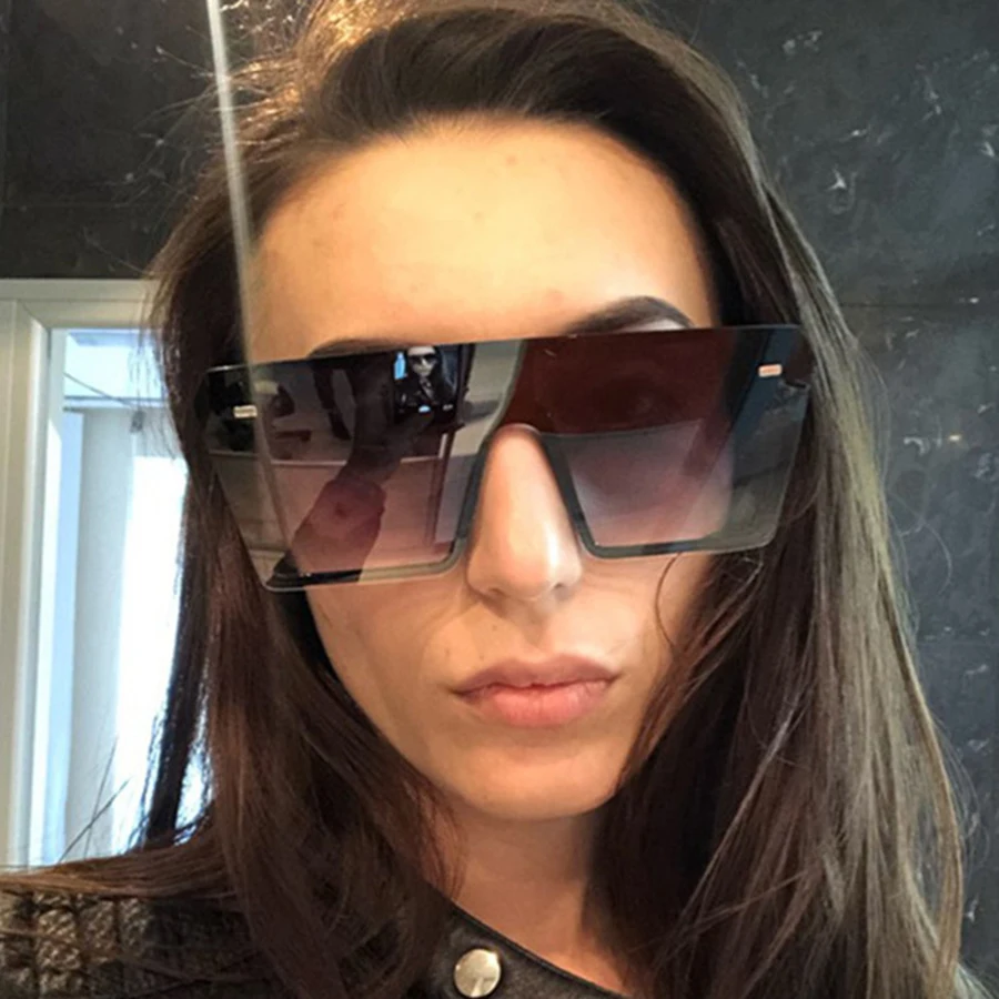 

Oversized Square Sunglasses Women 2020 Brand Flat Top Glasses Gradient Color Clear Lens One Piece Men Gafas Shade Mirror UV400