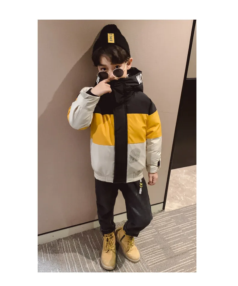 

Children's Cotton Coat 2020 Winter Warm New Korean Version for Big Boy Thickened Color Matching Baby Down Jacket Boy Hooded Tide