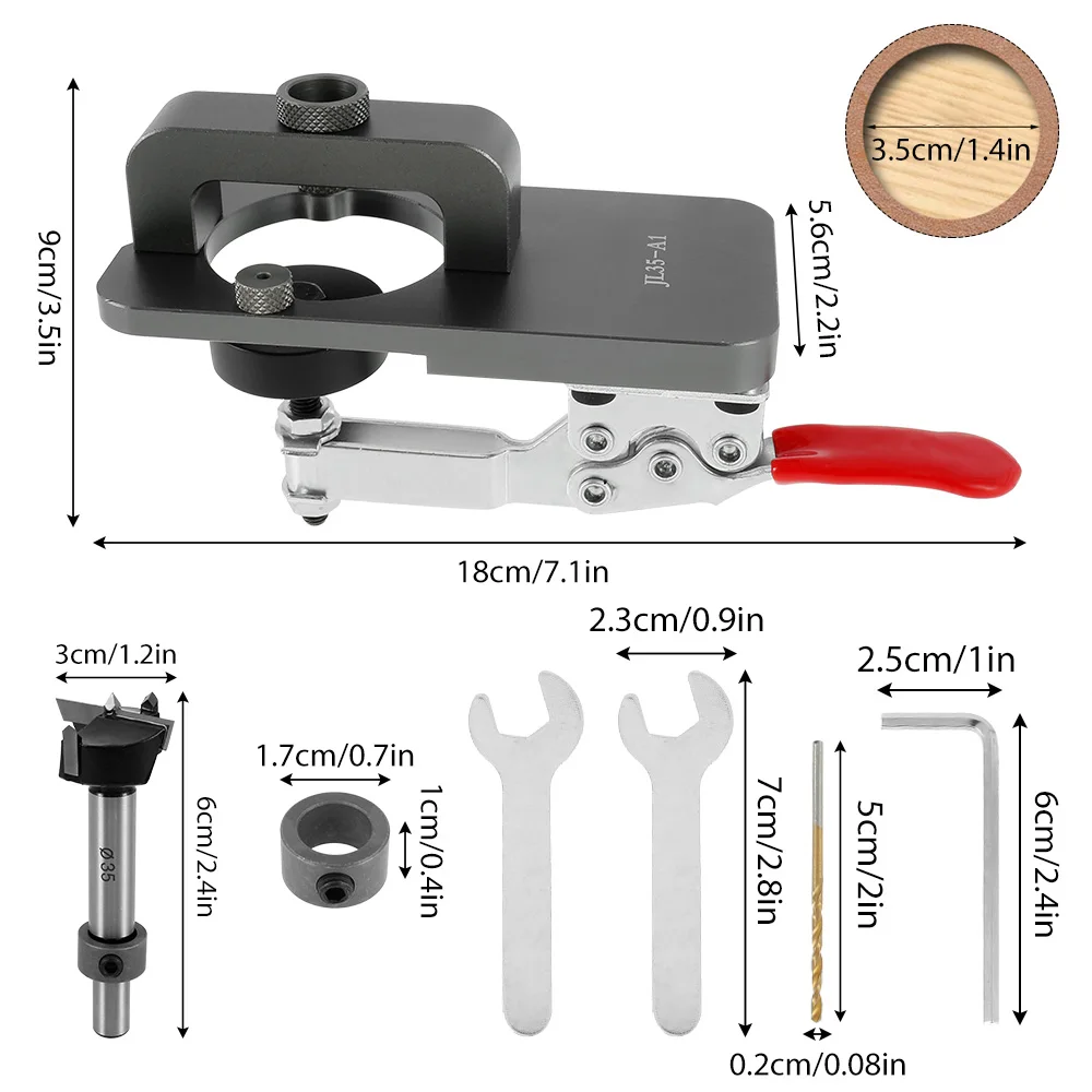 

Woodworking Hole Drilling Guide Locator 35mm Hinge Drilling Jig Hole Opener Drilling Guide Locator Tool DIY Carpentry Equipment