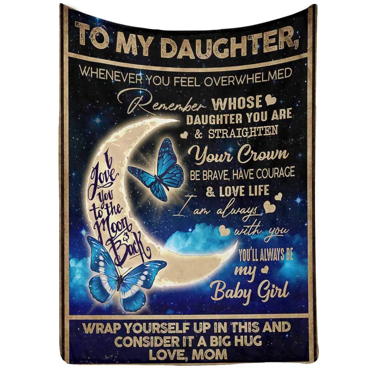 

Love Letter Blanket to My Daughter from Mom You'll Always Be My Baby Girl Butterfly Moon Hug Blanket Gift 120x150cm