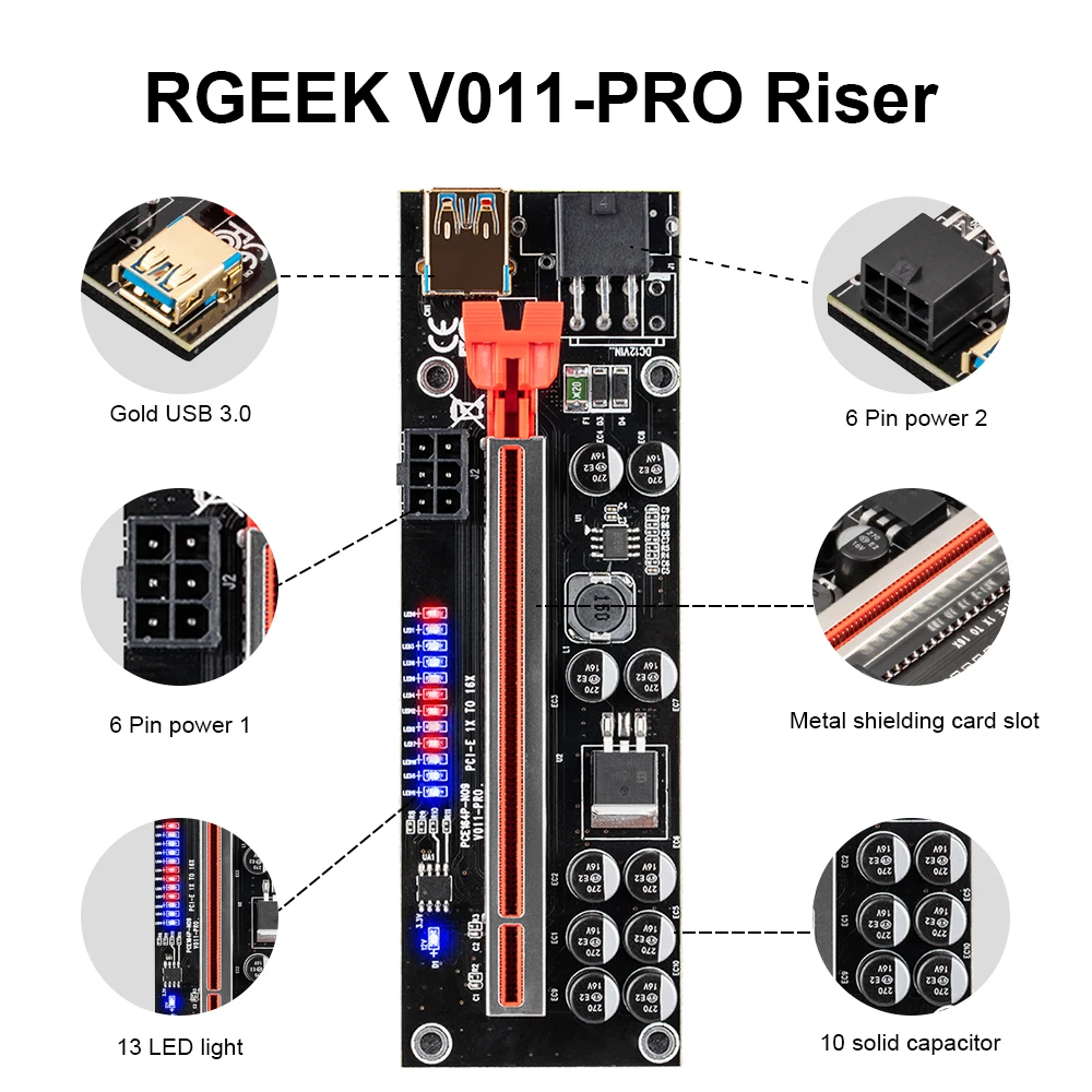 Riser 011 PCIE PCI E Express PCI-E 16x GPU видеокарта Dual 6Pin графическая карта для майнинга