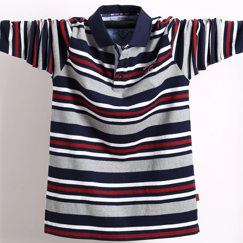

Oversized 5XL 6XL Men's Long Sleeved Classic Striped Polo Shirt 2021 Mens Lapel Top Shirt Embroidered Casual Polos
