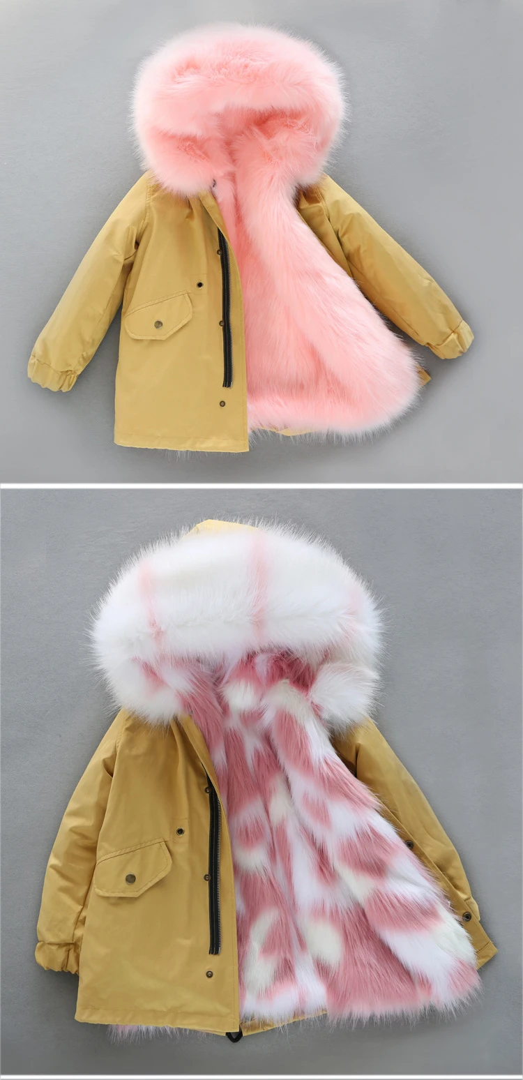 Dollplus/-30 градусов новая одежда для девочек с длинными рукавами, одежда с мехом зимняя куртка теплая детская одежда утепленный пуховик с капюшоном, пальто из искусственного меха подростков верхняя одежда; парка