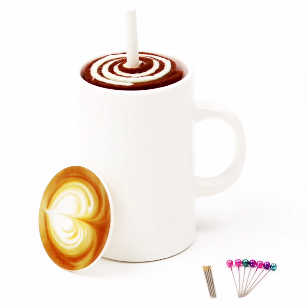 1pc Coffee Cup Shape DIY Craft Needle Pin Cushion Holder Sewing Kit Pincushions with 12pcs Pins for Needlework Supplies | Дом и сад