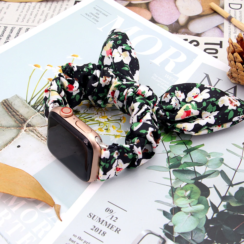 New Scrunchie Fabric Elastic Watch Band for Apple Watch 5/4/3/2 Fashion Bracelet for Women Wristband 38/40/42/44mm Watch Straps